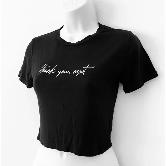 Windsor Black “Thank You, Next” Cropped Graphic Tee | Size Medium - Picture 4 of 7